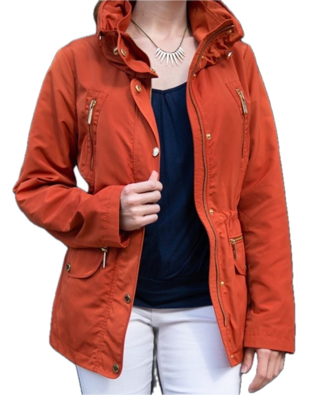 Michael Kors Orange Spice Utility Anorak Windbreaker Jacket Hood Size L NEW Tags